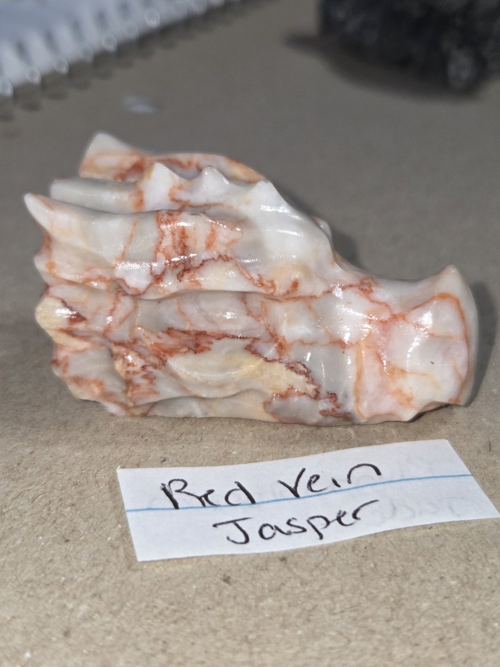 Detailed Red Vein Jasper Crystal Carved Dragon Head Stone Sculpture Decor